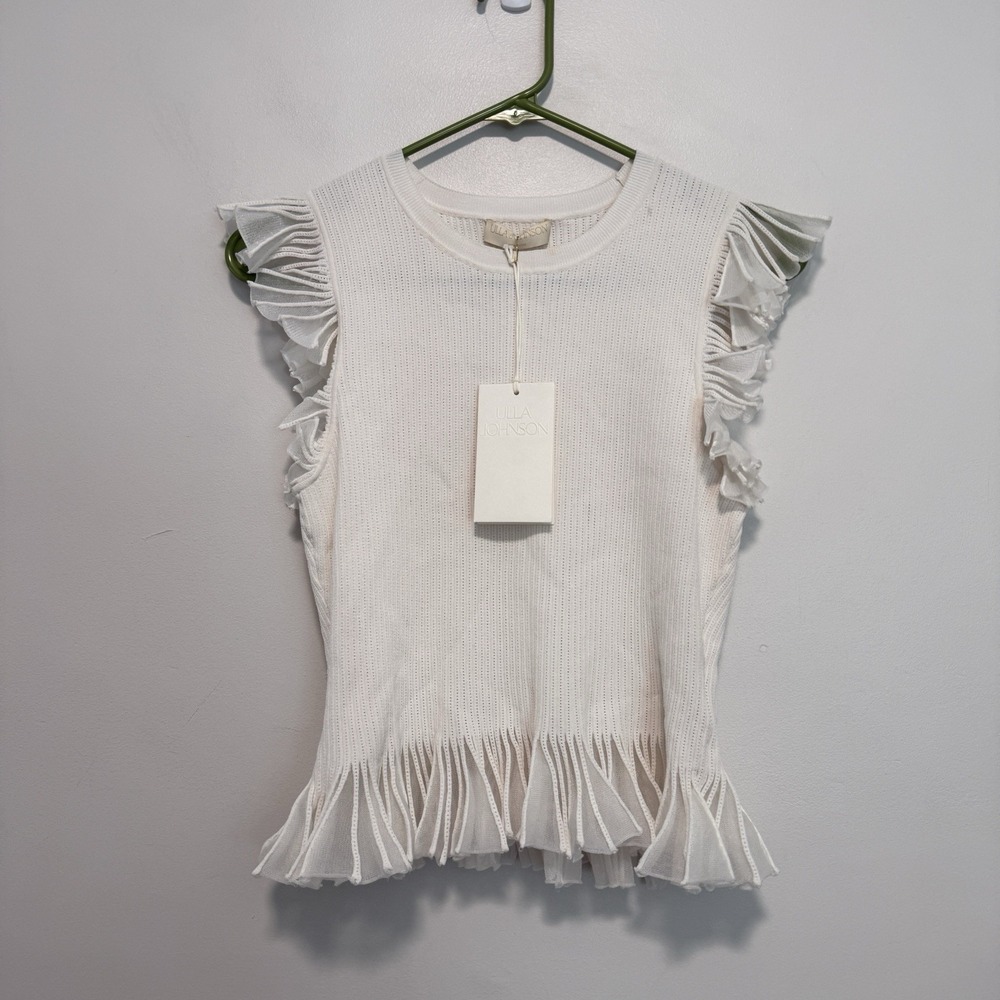 Ulla Johnson NWT Leila Flutter Sleeve and Hem Blouse in Cowrie White Size Large - Picture 2 of 7